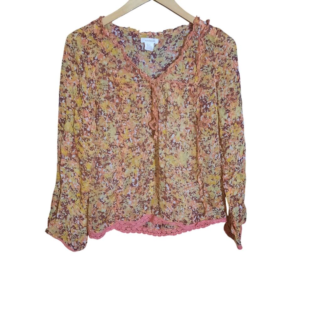 Sundance Womens Lightweight Sheer 100% Silk Warm Abstract Floral Top Size S
